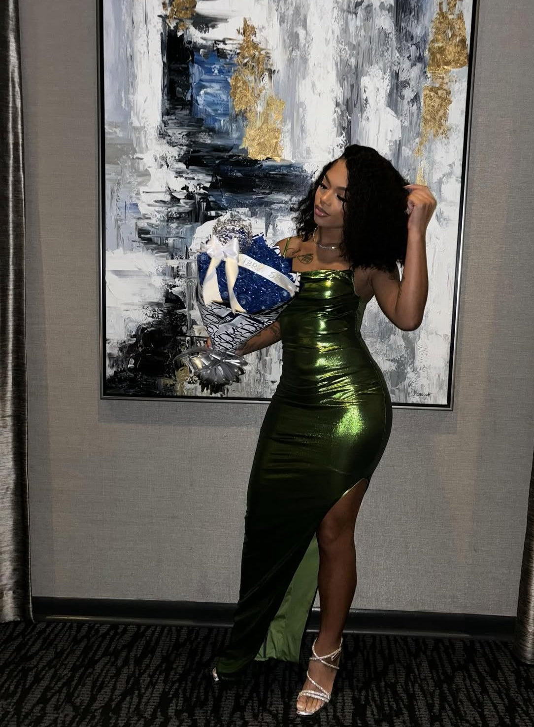 Green Sheath Prom Dress Long With Slit Black Girl Prom Dresses