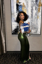 Green Sheath Prom Dress Long With Slit Black Girl Prom Dresses