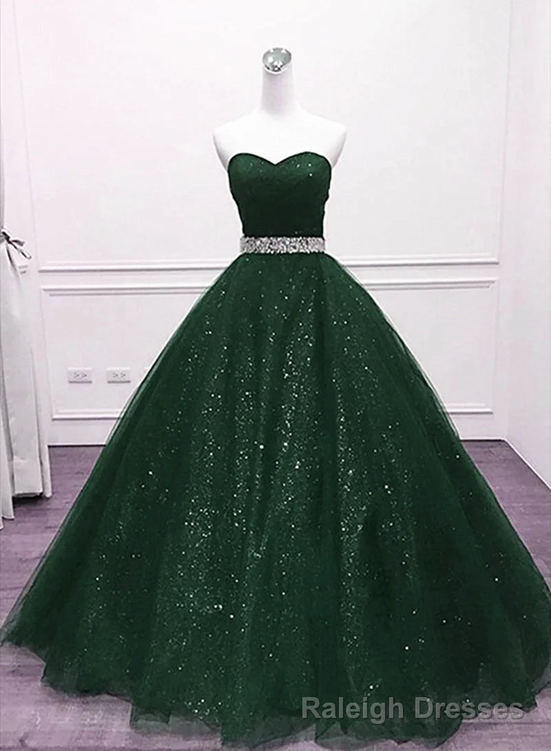 Green Shiny Tulle Beaded Sweetheart Party Dress, Green Formal Dress Secondary image