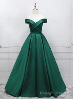 Green Simple Satin Off Shoulder Long Prom Dress, Green Prom Dresses