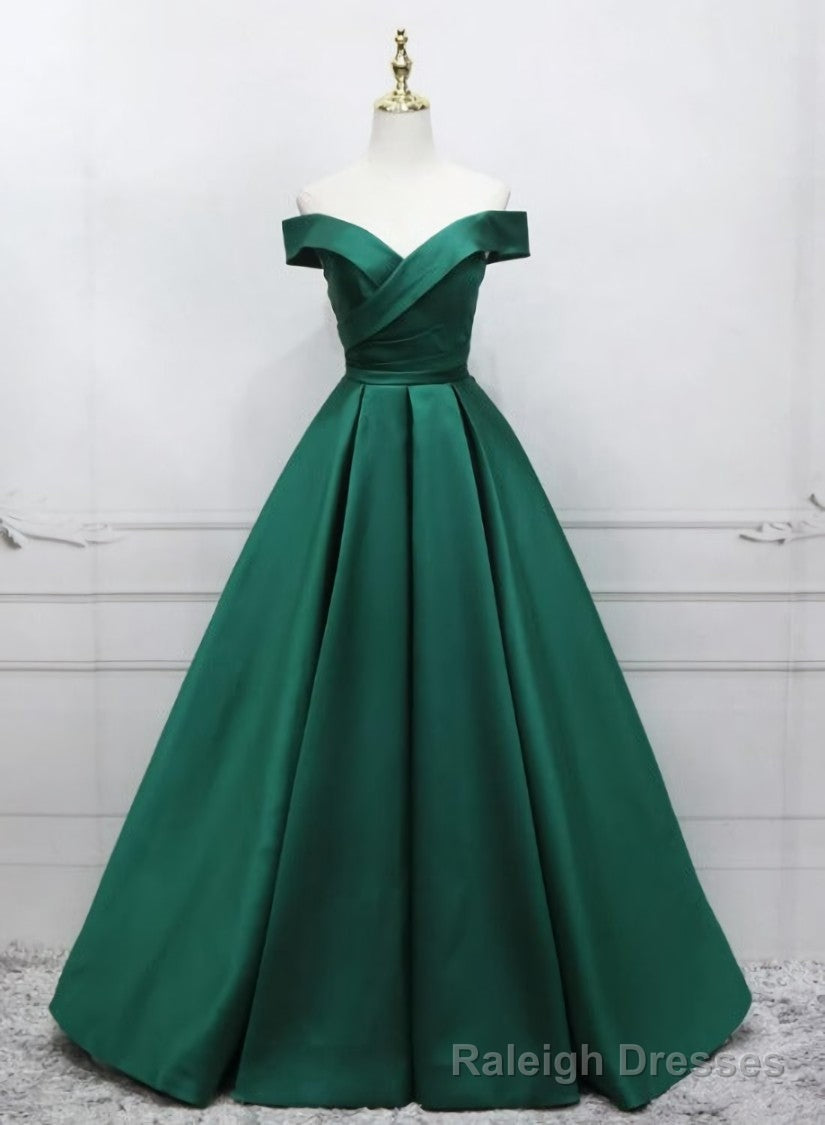 Green Simple Satin Off Shoulder Long Prom Dress, Green Prom Dresses