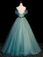 Green Simple Sweetheart Off Shoulder Long Party Dress, Green Tulle Evening Dress