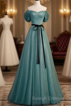 Green Simple Sweetheart Off Shoulder Long Party Dress, Green Tulle Evening Dress