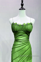 Green Straps Lace-Up Prom Dresseses Green Spandex Prom Dresses