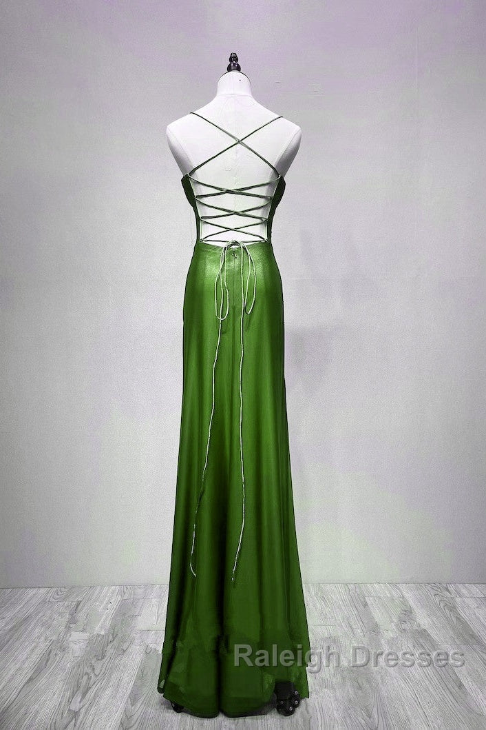 Green Straps Lace-Up Formal Dress Evening Dress, Green Spandex Prom Dress