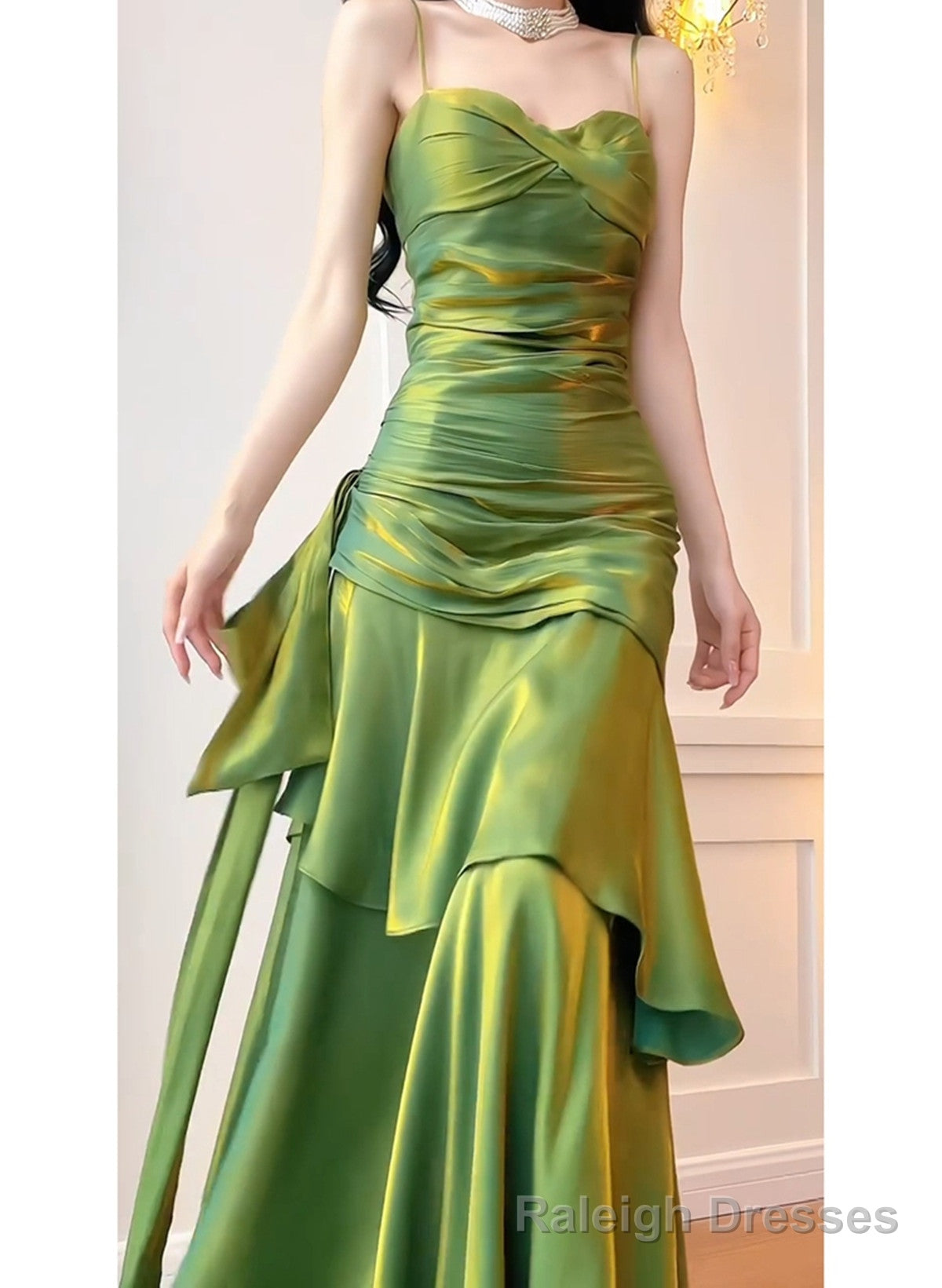 Green Straps Sweetheart Long Evening Dress Party Dress, Green Formal Dress Main image