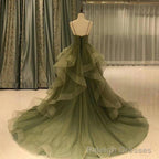 Green Straps Sweetheart Tulle Long Prom Dress, Green Layers Tulle Prom Dress