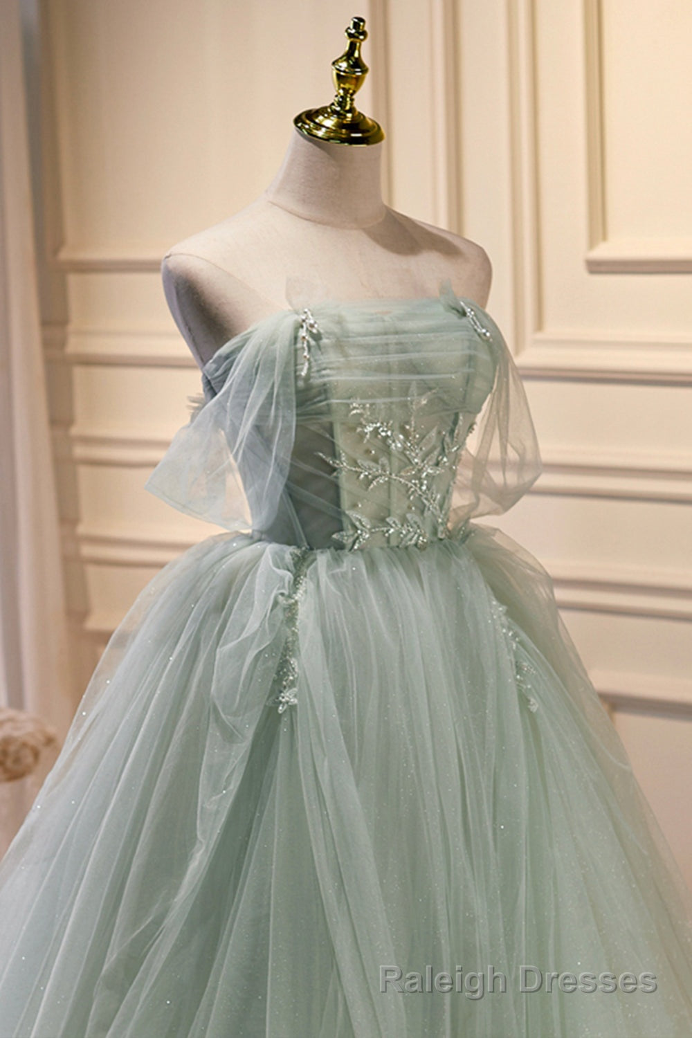 Green Sweetheart Beaded Tulle Long Prom Dress, Green Evening Dress Secondary image