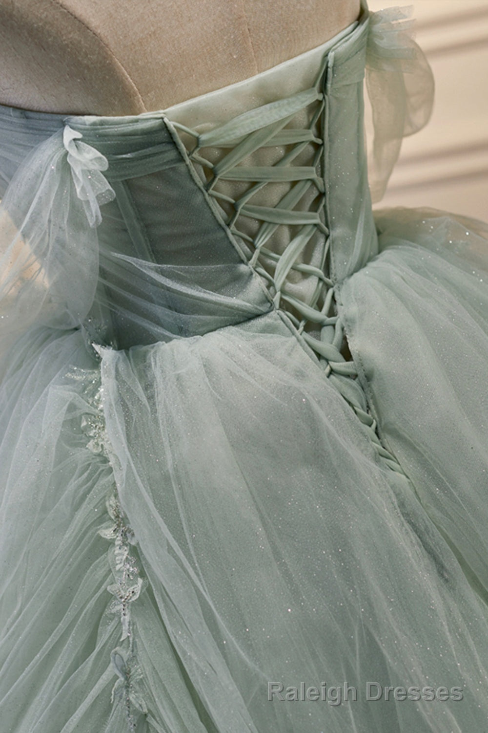 Green Sweetheart Beaded Tulle Long Prom Dress, Green Prom Dress