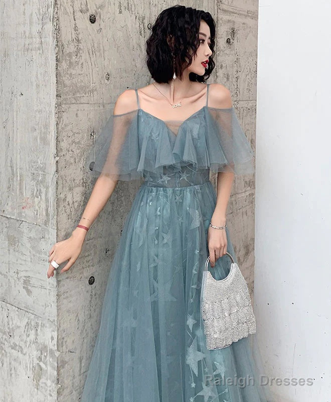 Green Sweetheart Lace Tulle Long Party Dress, Green A-Line Evening Dresses