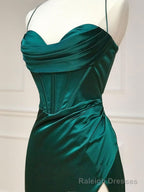 Green Sweetheart Neck Satin Long Prom Dress, Green Evening Dresses