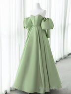 Green Sweetheart Neck Satin Long Prom Dress, Green Formal Prom Dresses
