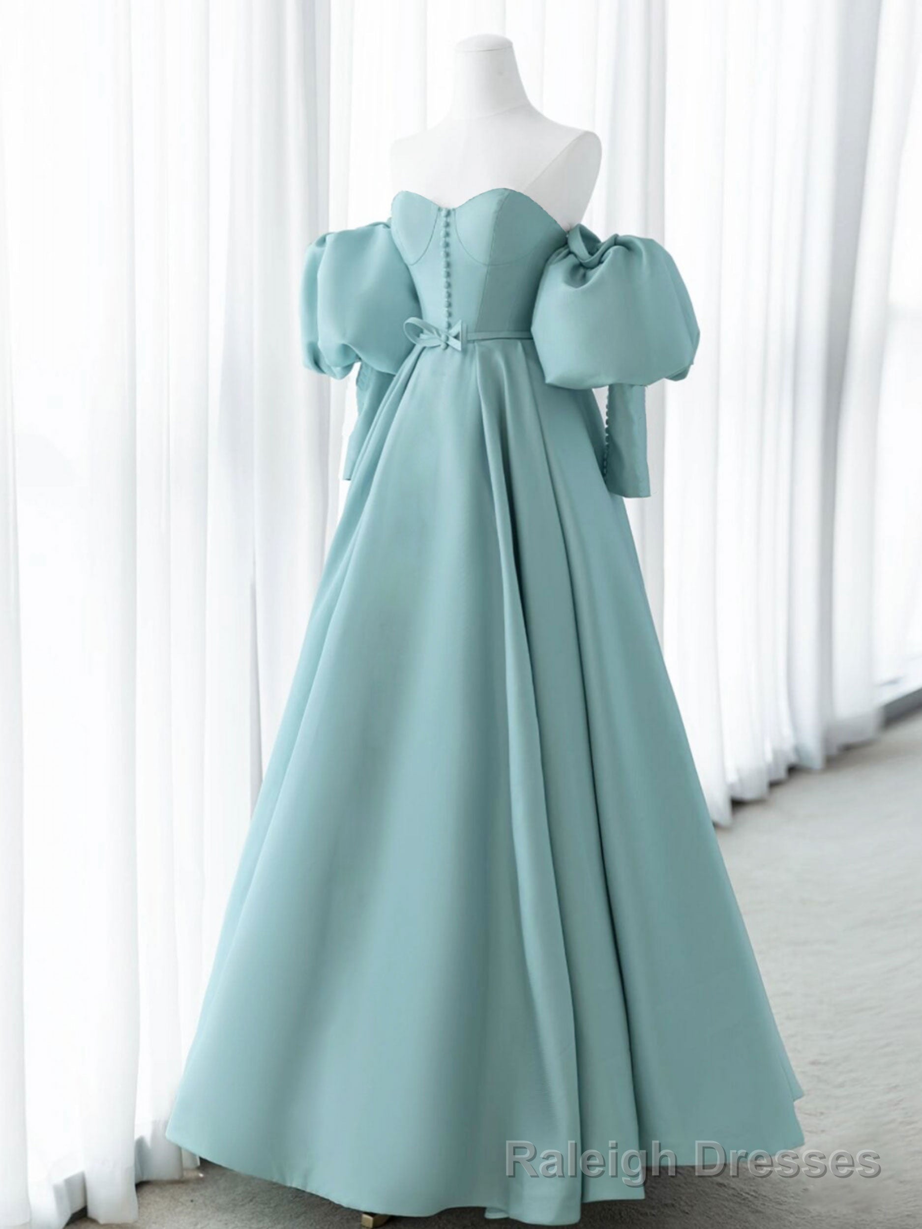 Green Sweetheart Neck Satin Long Prom Dress, Green Formal Prom Dresses