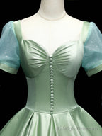 Green Sweetheart Neck Satin Long Prom Dresses, Green Sweet 16 Dresses