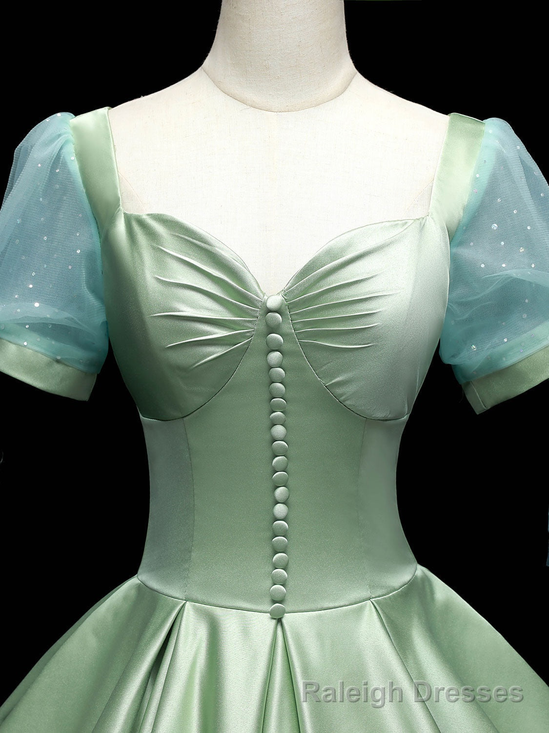 Green Sweetheart Neck Satin Long Prom Dresses, Green Sweet 16 Dresses