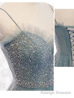 Green Sweetheart Neck Tulle Sequin Long Prom Dress Green Prom Dress