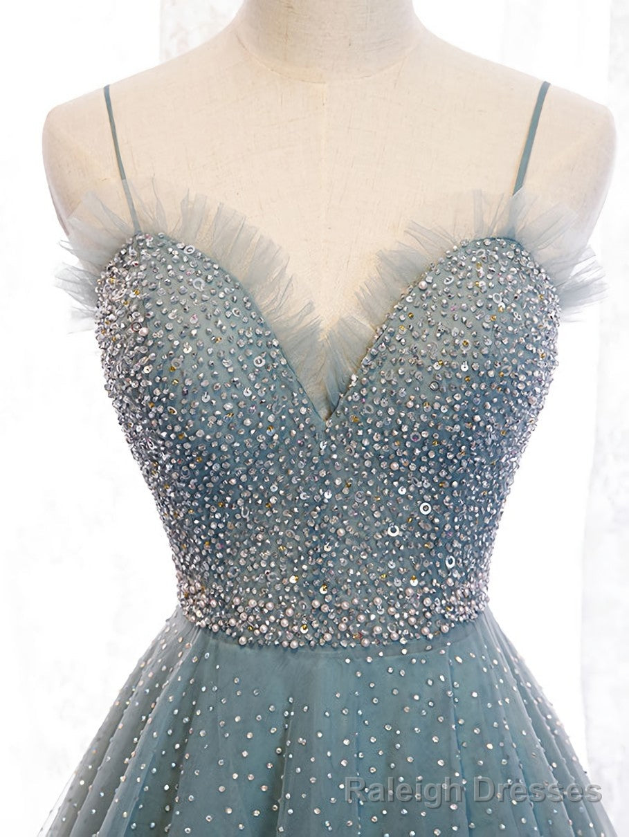 Green Sweetheart Neck Tulle Sequin Long Prom Dress Green Evening Dress