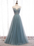 Green Sweetheart Neck Tulle Sequin Long Prom Dress Green Prom Dress