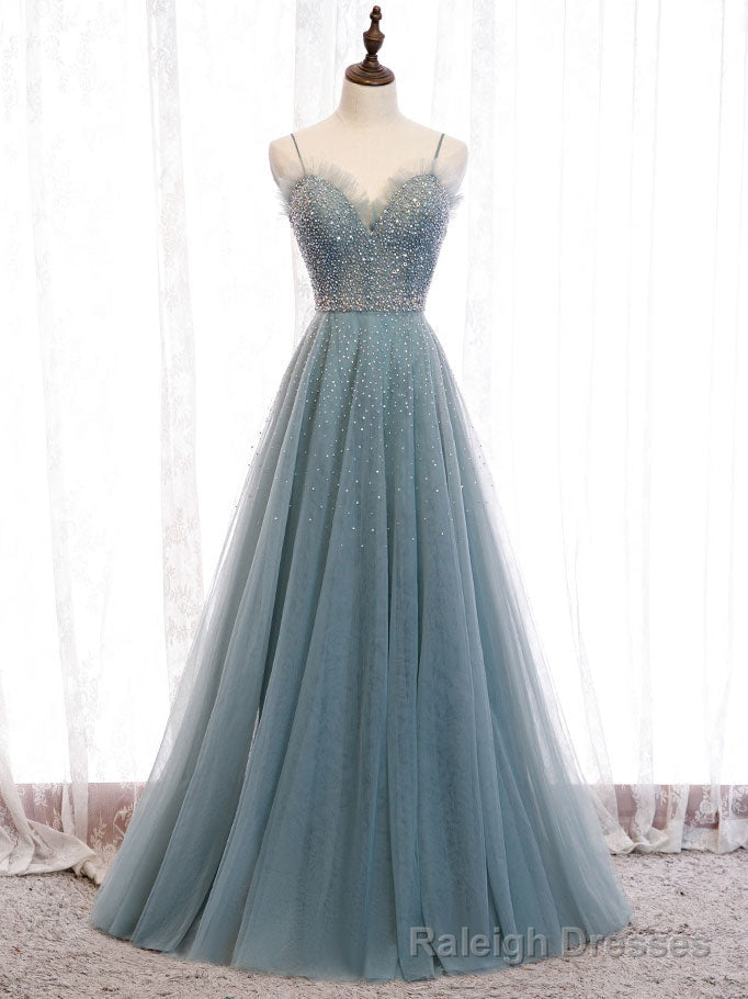 Green Sweetheart Neck Tulle Sequin Long Prom Dress Green Prom Dress