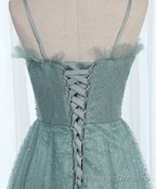 Green Sweetheart Neck Tulle Sequin Long Prom Dress, Tulle Graduation Dress