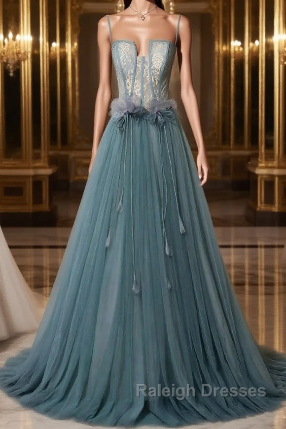 Green sweetheart tulle lace long prom dress green formal dress Main image