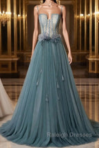 Green sweetheart tulle lace Prom Dresses Long green Prom Dresses