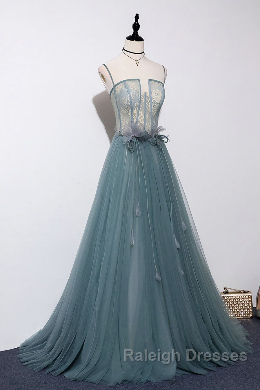 Green sweetheart tulle lace long prom dress green formal dress Secondary image