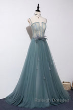 Green sweetheart tulle lace long prom dress green formal dress