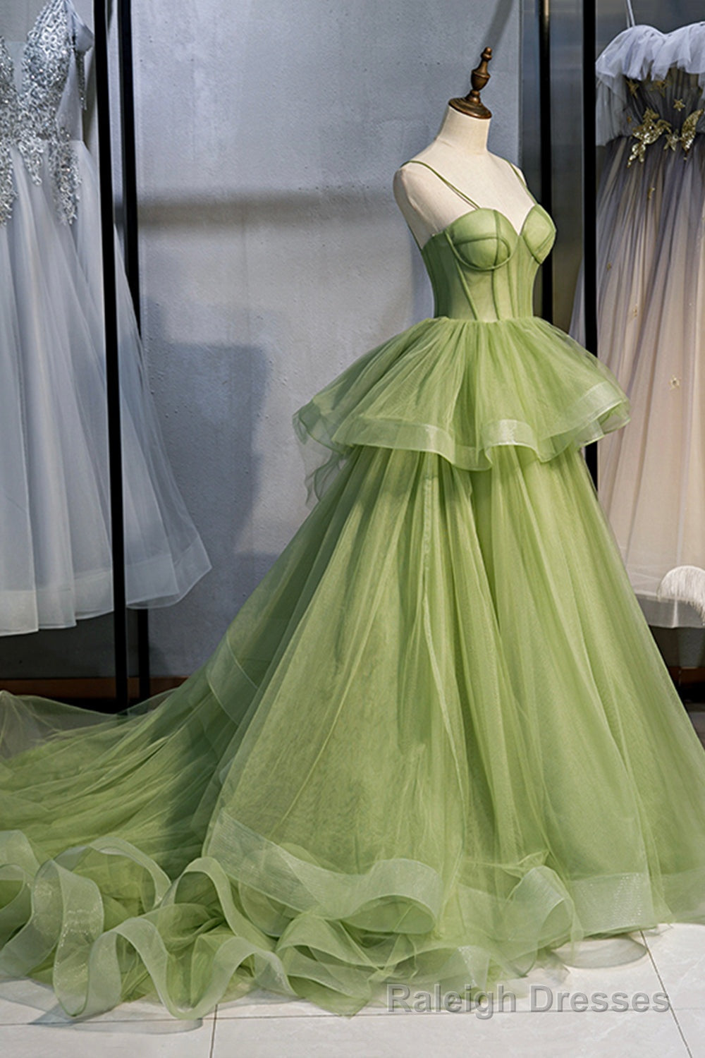 Green Sweetheart Tulle Long Prom Dress, A Line Prom Graduation Dress Main image