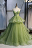 Green Sweetheart Tulle Long Prom Dress, A Line Prom Graduation Dress