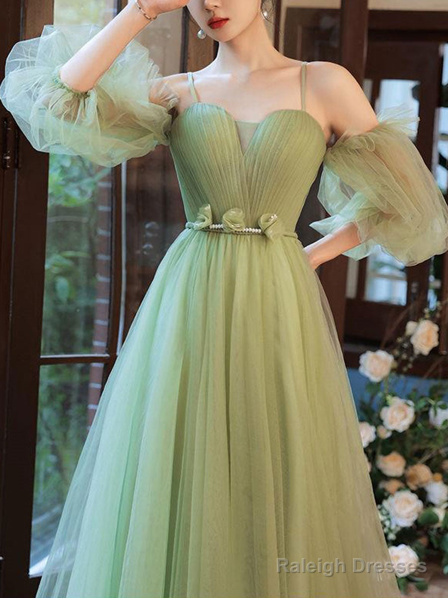 Green Tulle A Line Long Prom Dress, Green Tulle Formal Dress Secondary image
