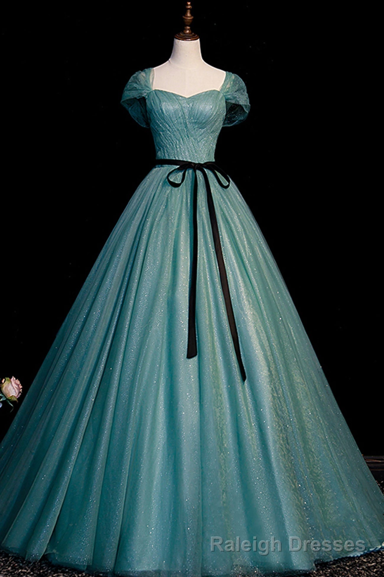 Green Tulle A Line Off Shoulder Prom Dress, Simple Long Prom Dress Secondary image