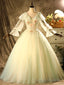 Green Tulle Appliques Long Sleeve Quinceanera Dress
