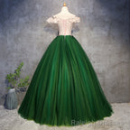 Green Tulle Ball Gown with Lace Off Shoulder Sweet 16 Dress, Ball Gown Party Dress Formal Dress