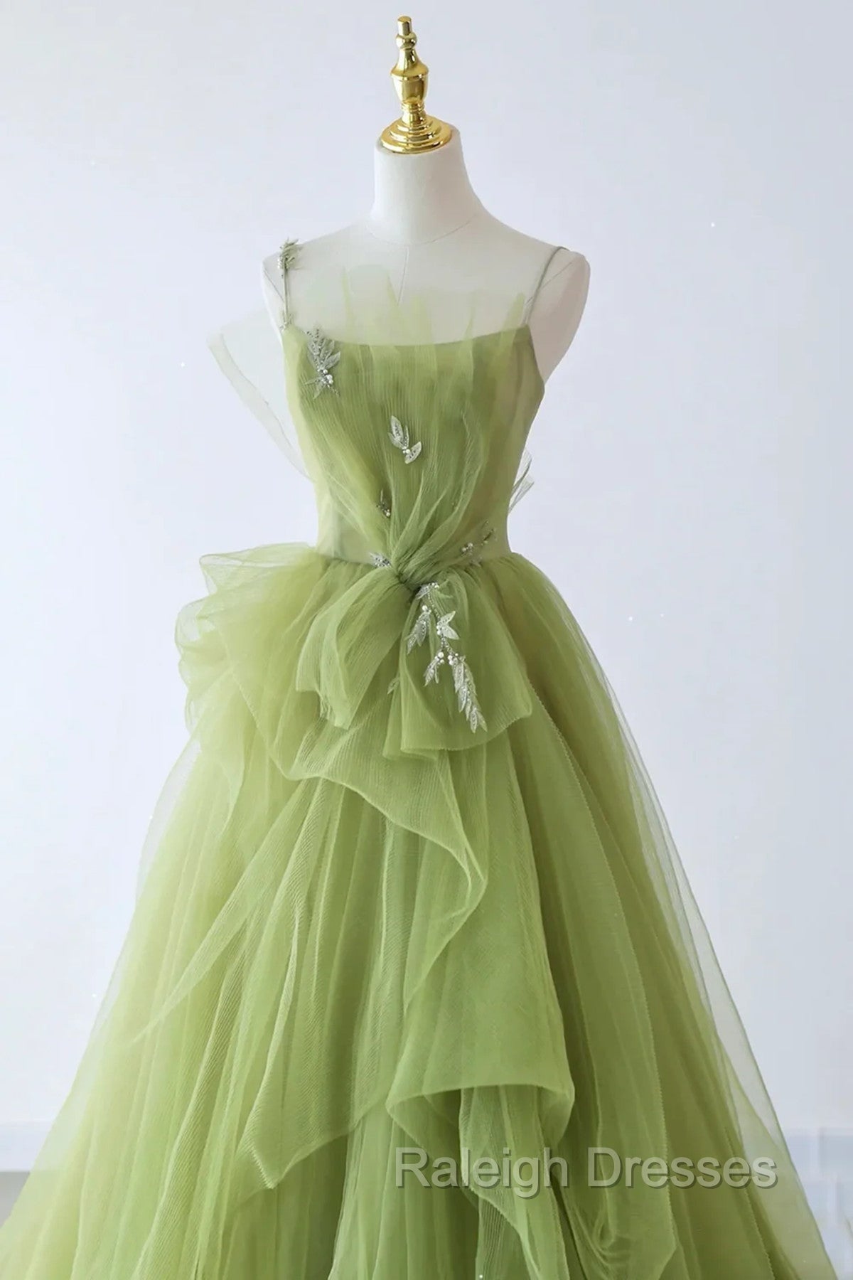 Green Tulle Beaded Long Party Dress, Green Tulle Evening Dress Formal Gown Secondary image