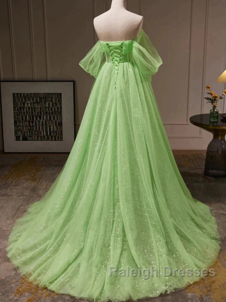Green Tulle Beading Off Shoulder Sparkle Prom Dress Secondary image