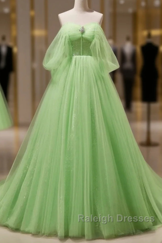 Green Tulle Beading Off Shoulder Sparkle Prom Dress Main image