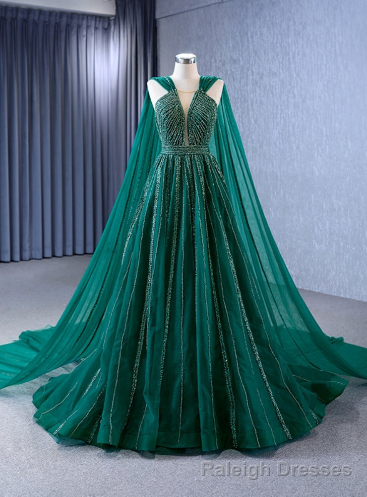 Green Tulle Beading Sleeveless Prom Dress Main image