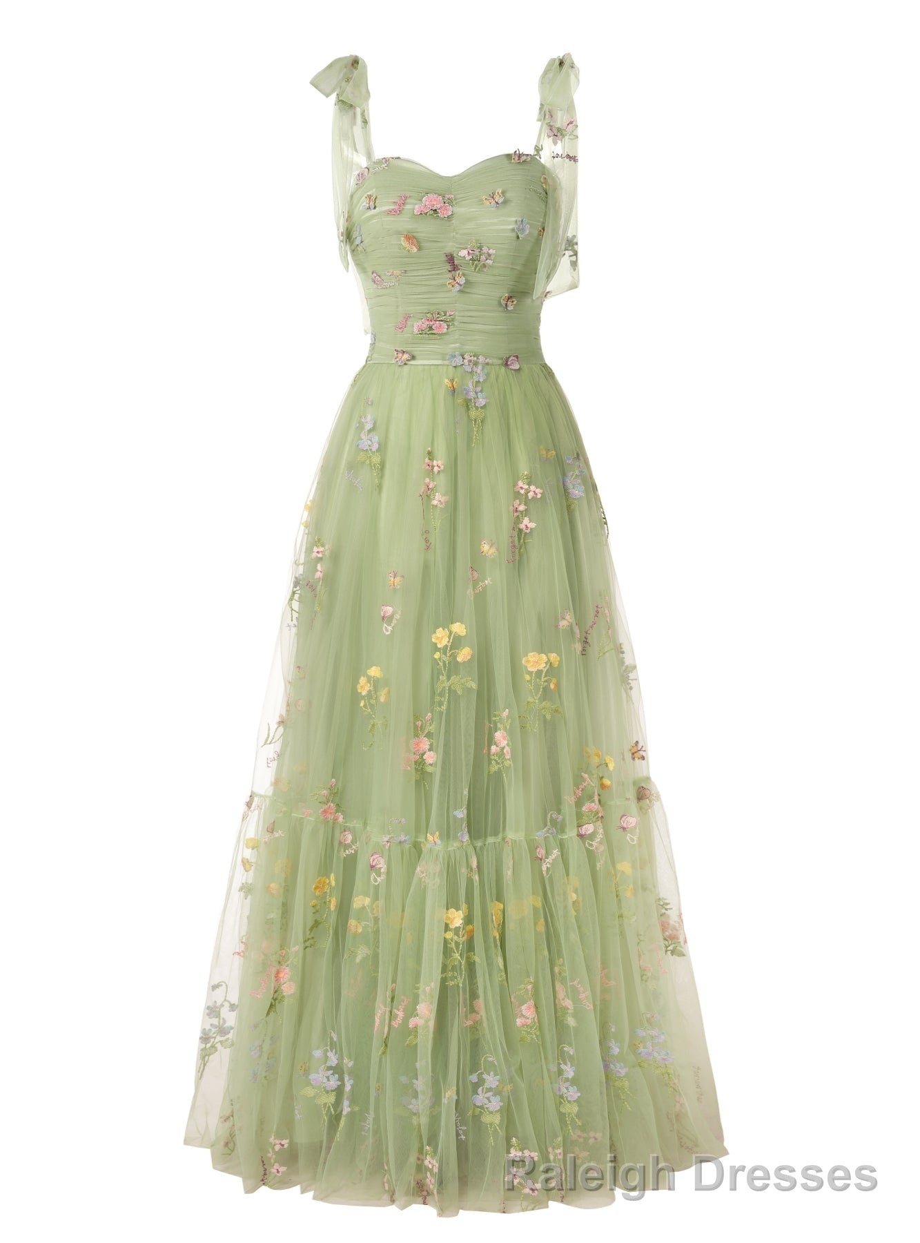 Green Tulle Embroidery Lace Straps Prom Dress Main image