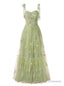 Green Tulle Embroidery Lace Straps Prom Dress