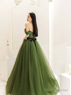 Green Tulle Floor Length Prom Dress, Lovely Off The Shoulder Evening Party Dress