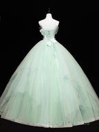 Green Tulle Lace Applique Long Prom Dresses, Green Sweet 16 Dresses