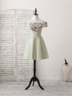 Green Tulle Lace Applique Short Prom Dress, Green Homecoming Dress
