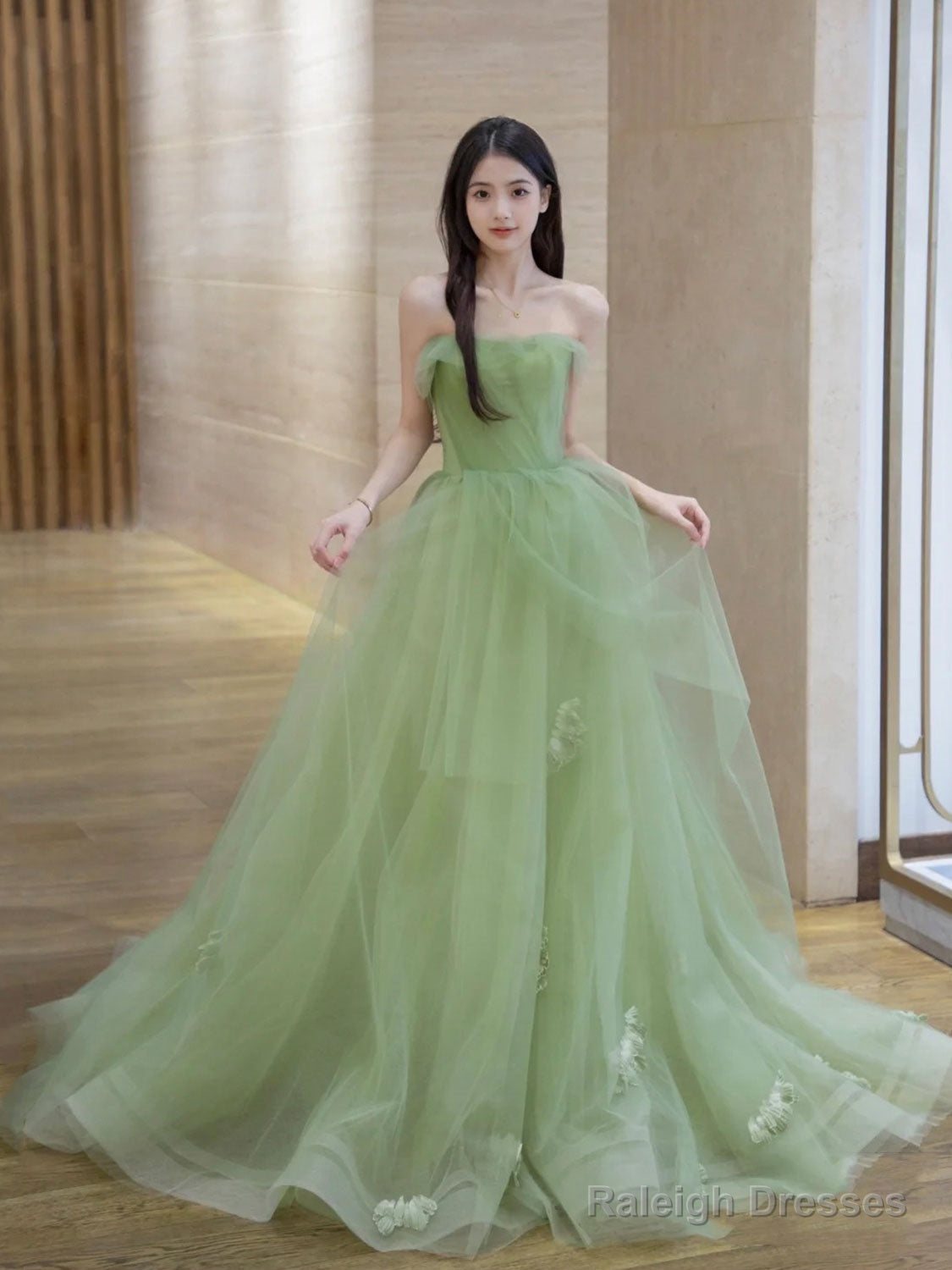 Green Tulle Lace Long Prom Dress Green Tulle Formal Evening Dress Main image