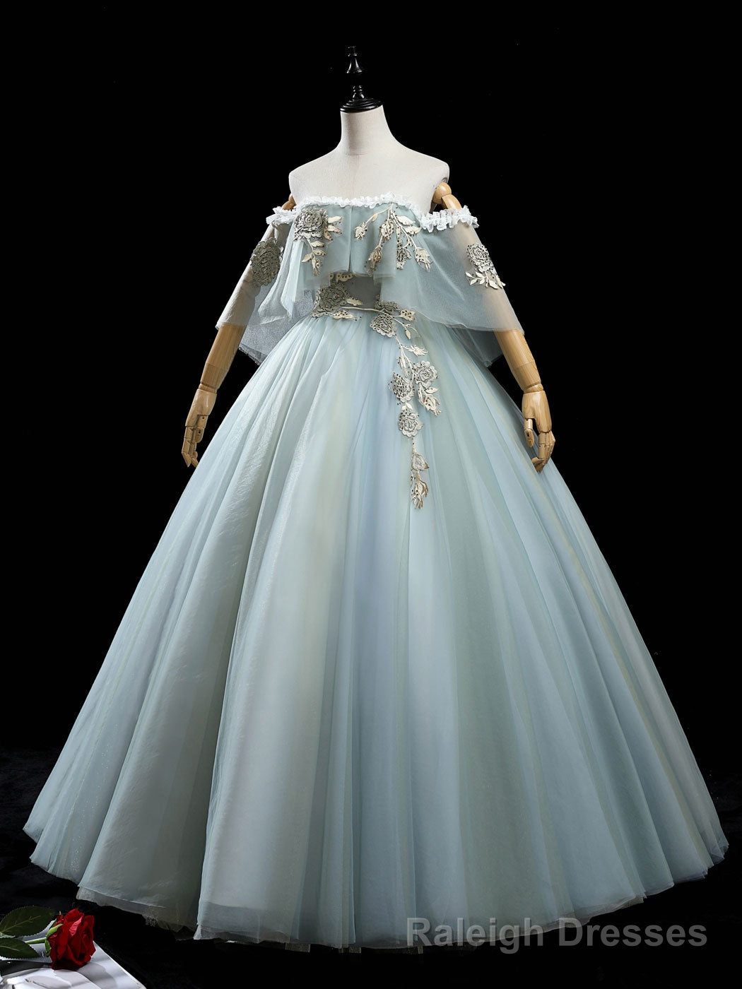 Green Tulle Lace Long Prom Dress, Green Tulle Lace Ball Gown Sweet 16 Dress Main image