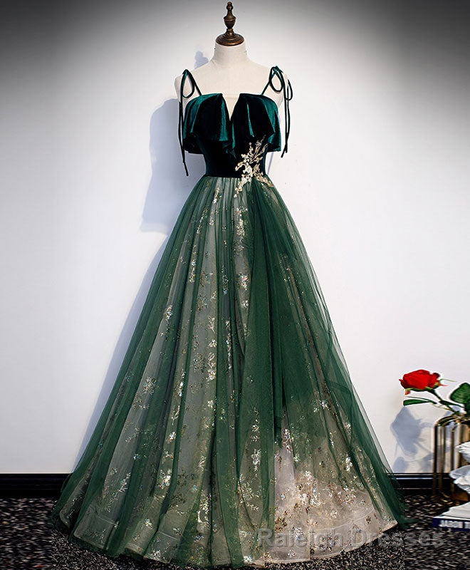 Green Tulle Lace Long Prom Dress Green Tulle Lace Formal Dress Secondary image
