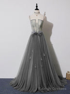 Green Tulle Lace Long Prom Dress, Green Tulle Long Formal Graduation Dress