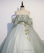 Green Tulle Lace Long Prom Dress, Green Tulle Sweetheart 16 Dress