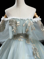 Green Tulle Lace Long Prom Dress, Lace Evening Dress