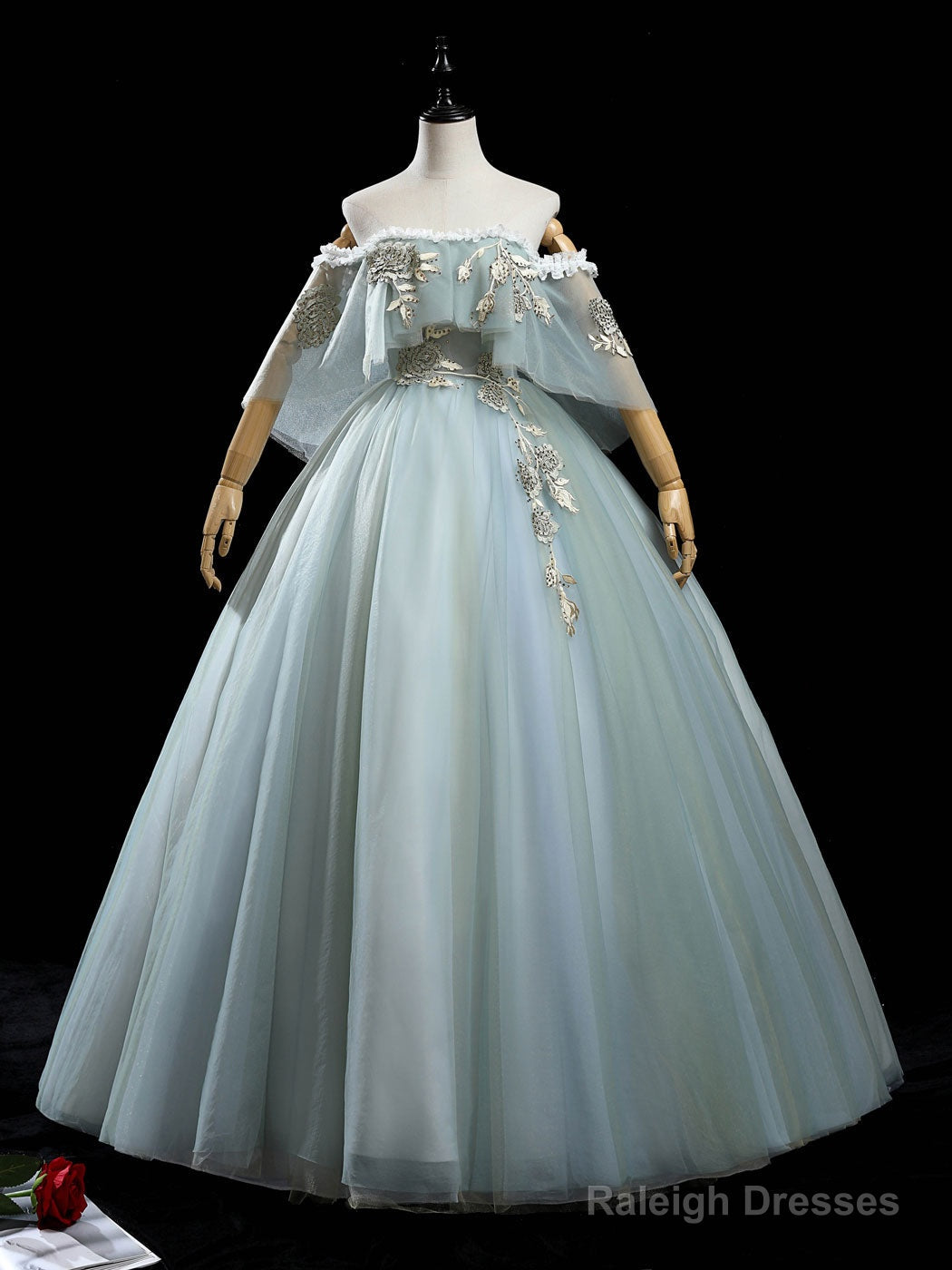 Green Tulle Lace Long Prom Dress, Lace Evening Dress Main image